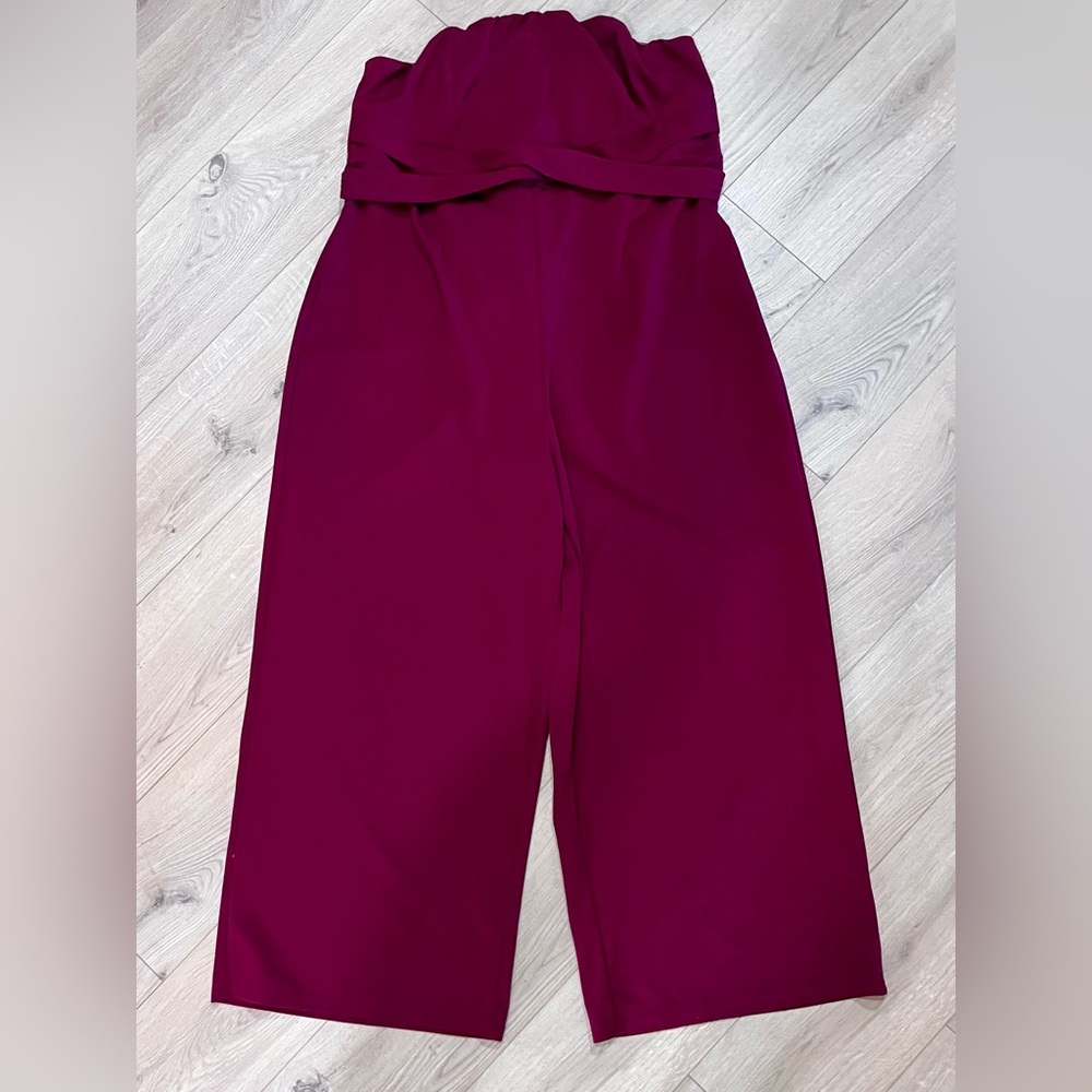 Forever 21 Women's 3X Wide-Leg Jumpsuit in Berry tube top tie belted waist